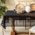 Elegant black French lace rectangular tablecloth with floral hollow-out decoration - 140x300cm / Ollie Series - Black
