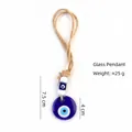 Handmade Turkish blue glass evil eye pendant with natural hemp rope hanging ornament - Style 4# / 4cm