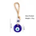 Blue glass Evil Eye pendant with hemp rope, shown with 5cm and 8.5cm dimension markings - 5# Style / 5cm