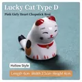 Cute miniature ceramic lucky cat chopstick rest with hollow design for home table decor - Lucky Cat (04)