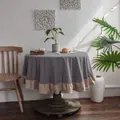 Modern minimalist gray round tablecloth with beige ruffled lotus leaf edge detail - Round Diameter 90cm / Dark Gray and Beige