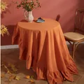 Elegant orange round tablecloth with pleated lotus leaf edges for a cozy home feel - Orange