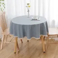 Light blue round tablecloth in imitation linen fabric with elegant white lace trim detail - Waterproof Lace Style / 90cm (For 50cm Table) / Light Blue