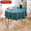 Elegant turquoise round tablecloth with delicate lace trim, waterproof and oilproof fabric - Waterproof Lace Style / 90cm (For 50cm Table) / Teal