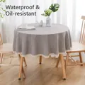 Grey waterproof oil-proof round tablecloth with elegant lace trim for home dining tables - Waterproof Lace Style / 90cm (Recommended for round tables within 50cm) / Marl Grey