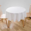 Weiße runde wasser- und ölbeständige Tischdecke mit elegantem Spitzenrand für Esstische - Wasserdichter Spitzenstil / 90cm (Empfohlen für Tische bis 50cm) / Weiß