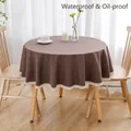 Eleganter brauner runder wasserdichter Tischläufer aus Leinenimitat mit weißer Spitze - Wasserdichter Spitzenstil / 90cm (Empfohlen für runde Tische innerhalb von 50cm) / Dunkelbraun