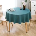 Dunkeltürkise runde Tischdecke mit weißer Spitzenkante aus hochwertigem Leinenimitat. - Nicht wasserdichter Spitzenstil / 90cm (Empfohlen für Tische bis 50cm) / Blaugrün