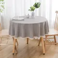 Elegante graue runde Tischdecke aus Leinenimitat mit dekorativem Spitzenrand-Abschluss - Nicht wasserdichter Spitzenstil / 90cm (Empfohlen für Tische bis 50cm) / Melange Grau