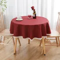 Elegante burgunderrote runde Tischdecke mit feiner weißer Spitze und Leinen-Optik - Nicht wasserdichter Spitzenstil / 90cm (Empfohlen für runde Tische innerhalb von 50cm) / Rot