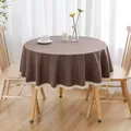 Hochwertige runde braune Tischdecke in Leinenoptik mit edlem Spitzenrand für Esstische zu Hause - Nicht wasserdichter Spitzenstil / 90cm (Empfohlen für runde Tische innerhalb von 50cm) / Dunkelbraun