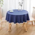Premium marineblaue runde Tischdecke mit weißer Spitzenkante und Leinentextur - Wasserdichter Spitzenstil / 90cm (Empfohlen für Tische bis 50cm) / Dunkelblau