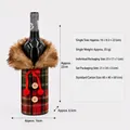 Christmas wine bottle cover with faux fur collar and red plaid design decoration - Red Plaid