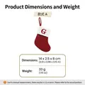 Detailed size and weight information for red knitted Christmas stocking with initial G - Red Letters Style