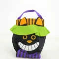 Bolsa de peluche para caramelos de Halloween gato negro con asa de rayas moradas - Bolsa Caramelos Gato Negro