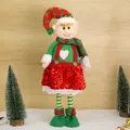 Christmas elf plush doll with red sequined dress and festive pointed hat decoration - Female Telescopic Elf