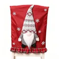 Festive red Christmas chair cover featuring a 3D gnome figure and red plaid ruffle - 57cm*48cm*1cm / Red