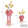 Retractable pink plaid Christmas reindeer plush toy with adjustable long legs for display - Medium Pink Reindeer / 60CM Telescopic