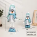 Retractable Christmas snowman plush doll with blue plaid hat and telescopic legs - Blue Snowflake Snowman / 54CM Telescopic