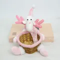 Close-up of pink sequined Christmas reindeer bamboo storage basket for desktop candy - Deer