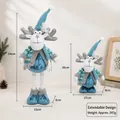 Blue telescopic Christmas reindeer plush doll with plaid sweater for holiday window display - Blue Snowflake Reindeer / 54CM Telescopic