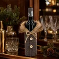 Festive Christmas wine bottle cover featuring faux fur collar and herringbone fabric design - Brown Herringbone Style