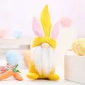 Yellow knitted Easter gnome with rabbit ears and long white beard decor - Bright yellow