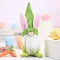 Green knitted Easter gnome doll with bunny ears and long white beard decoration - Grass Green