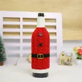 Copribottiglia di vino Babbo Natale in maglia rossa per la decorazione della tavola - Copribottiglia Babbo Natale con Bottoni