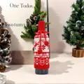 Copribottiglia di vino natalizio in maglia rosso e bianco con motivo renna - Copribottiglia a Maglia Fiocco Rosso