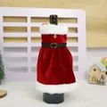 Copribottiglia di vino stile Babbo Natale in velluto rosso con bordo di pelo - Modello a canotta