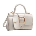 Trendy silver metallic small square handbag with gold buckle and mini accessory pouch - Silver