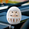 Traditional white Japanese Daruma doll car interior ornament mascot for luck and wishes - White