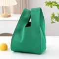 Minimalist vibrant green knitted wrist bag with a soft texture for daily summer fashion - 20x38cm / Green