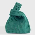 Sac à main tricoté vert élégant avec un design de nœud en maille ajourée minimaliste - 20x38cm / Vert Foncé Ajouré