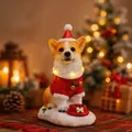 Glowing resin Corgi dog Christmas figurine in Santa outfit for holiday table decor - Corgi Style
