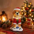 Christmas glowing puppy figurine in Santa outfit with LED lights and festive background - Golden Retriever Style