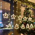 Warmweiße LED-Vorhanglichter in Stern- und Baumform mit Figuren - Weihnachtsbaum und Stern Stil / USB + Fernbedienung / Warmweiß