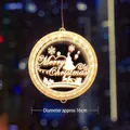 Warm white LED circular Christmas ornament with Merry Christmas motif, 16cm diameter - Santa and Reindeer / Small (Approx 16cm)