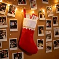 Classic red and white plush Christmas stocking gift bag with elegant gold trim detail - White Mouth Gold Trim Style (Decoration Sock) / Single Piece / Red White