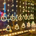 Warmwitte LED-kerstgordijnverlichting met sneeuwvlokken en feestelijke hangerdecoraties - Sneeuwvlok Kerstboom en Ring Stijl