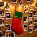Festive red and green Christmas stocking decoration on a warm photo wall with lights - Green Mouth Gold Trim Style (Decoration Sock) / Single Piece / Red and Green