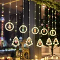 Tenda luminosa a LED bianco caldo festiva con decorazioni di Babbo Natale e renne per finestre - Stile Anello e Albero di Natale