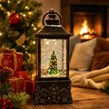 Antike bronzene Weihnachts-Musik-Schneekugel-Laterne mit beleuchteter Tanne - Neue quadratische Laterne Weihnachtsbaum Stil