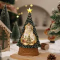 Vintage leuchtendes Weihnachtsbaum-Ornament aus Harz mit Schneekugel und Spieluhr - Baumform Haus Wald Stil