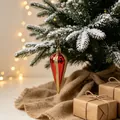 Red and gold glitter teardrop Christmas ornament hanging on a snow-dusted tree branch - Pointed Drop Pendant