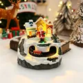 Luminous Christmas snow house resin ornament with rotating train and warm LED lights - New Rotating Santa Style