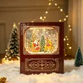 Retro-Weihnachts-Schneekugel-Spieluhr-Nachtlicht mit dem Weihnachtsmann und Rentieren - Buch Rot Weihnachtsmann Schlitten Stil