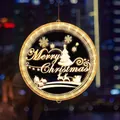 Warm yellow LED Christmas window hanging light with Merry Christmas sign diameter 24cm - Santa and Reindeer (Type B)