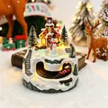 Lighted Christmas snow house resin ornament with snowman and moving train music box - New Rotating Snowman Style